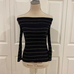 Lauren Ralph Lauren black and gold striped off the shoulder top size XS